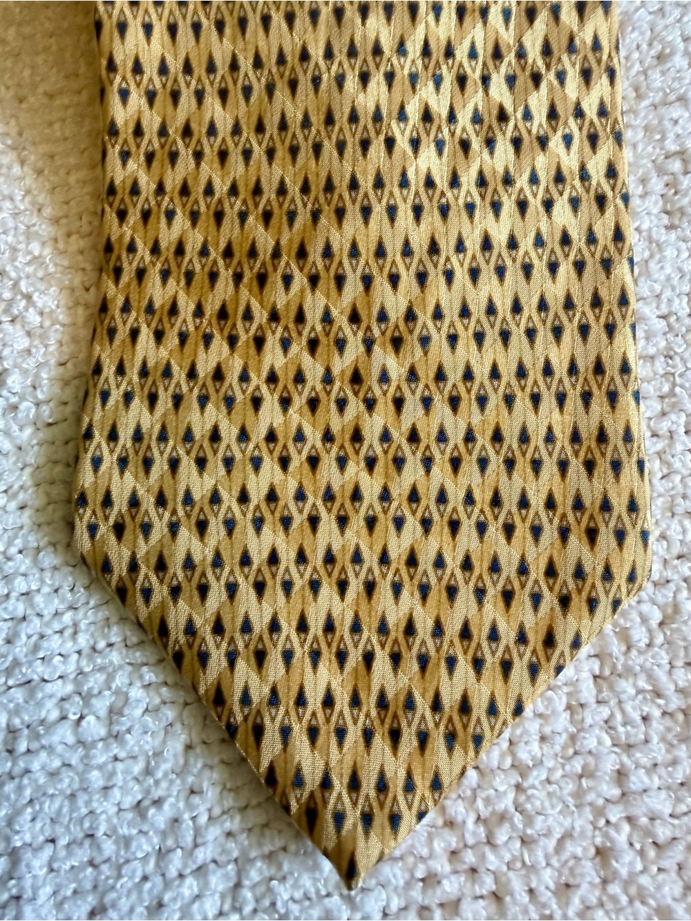 Etienne Aigner Men's Gold Blue Geometric Silk Tie Woven Pointed Logo - Picture 2 of 3